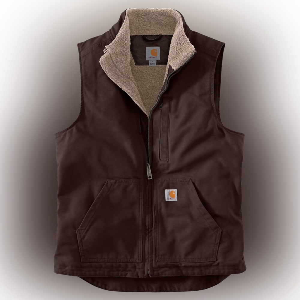 Carhartt Loose Fit Washed Duck Sherpa Lined Mock Vest - Dark Brown - L